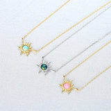 Sunflower Opal Necklace S925 Sterling Silver Clavicle Pendant