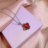 Ruby Flower Clover Pendant Set for Women