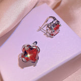 Ruby Flower Clover Pendant Set for Women