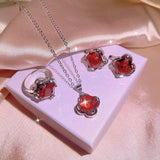 Ruby Flower Clover Pendant Set for Women
