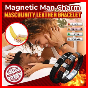 Magnetic Man Charm Leather Bracelet Stainless Steel Buckle