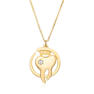 Tooth Dentist Crystal Pendant Necklace Medical Dental Oral Care Jewelry