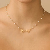 Stainless Steel Name Pendant Necklace with Natural Pearl Chain