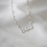 Stainless Steel Name Pendant Necklace with Natural Pearl Chain