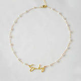 Stainless Steel Name Pendant Necklace with Natural Pearl Chain