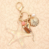 Pearl Shell Starfish Tassel Keychain Charm Car Key Chain Ring Holder