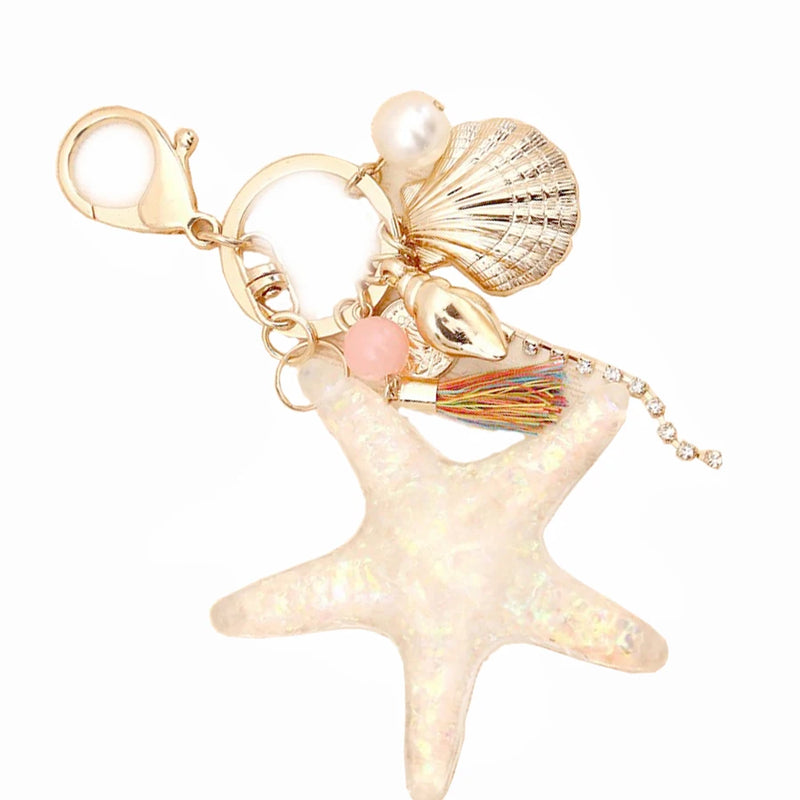 Pearl Shell Starfish Tassel Keychain Charm Car Key Chain Ring Holder