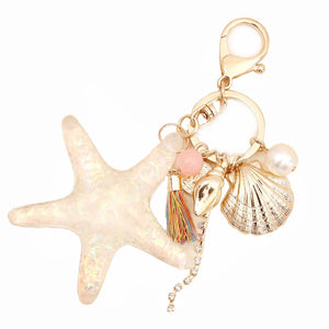 Pearl Shell Starfish Tassel Keychain Charm Car Key Chain Ring Holder