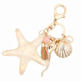 Pearl Shell Starfish Tassel Keychain Charm Car Key Chain Ring Holder