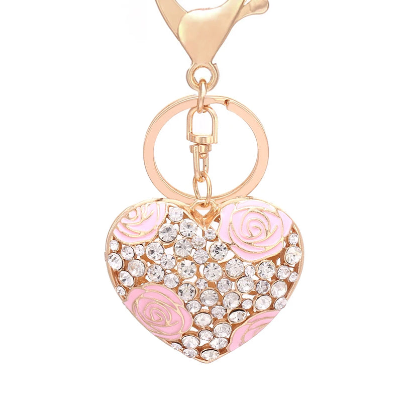 Heart Keychain Rhinestone Charm Bag Pendant Couple Key Chain Ring Holder