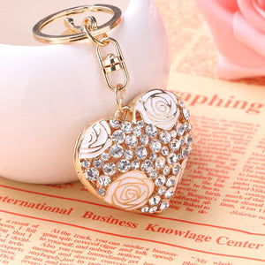 Heart Keychain Rhinestone Charm Bag Pendant Couple Key Chain Ring Holder