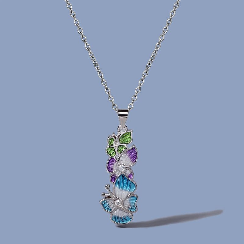 Enamel Leaf Flower Sweater Chain 925 Silver Jewelry