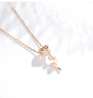Unique Rose Pendant Flower Pearl Necklace 925 Silver Jewelry