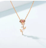 Unique Rose Pendant Flower Pearl Necklace 925 Silver Jewelry