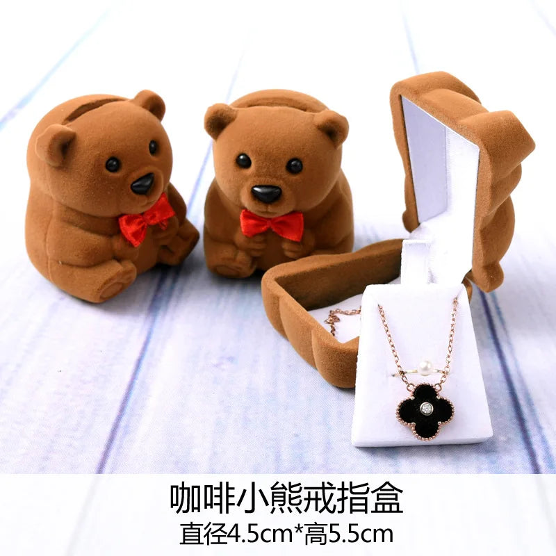 Velvet Bowknot Bear Ring Earring Bracelet Jewelry Display Box Case