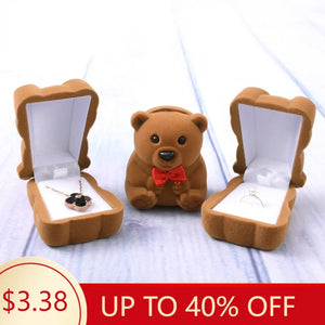Velvet Bowknot Bear Ring Earring Bracelet Jewelry Display Box Case