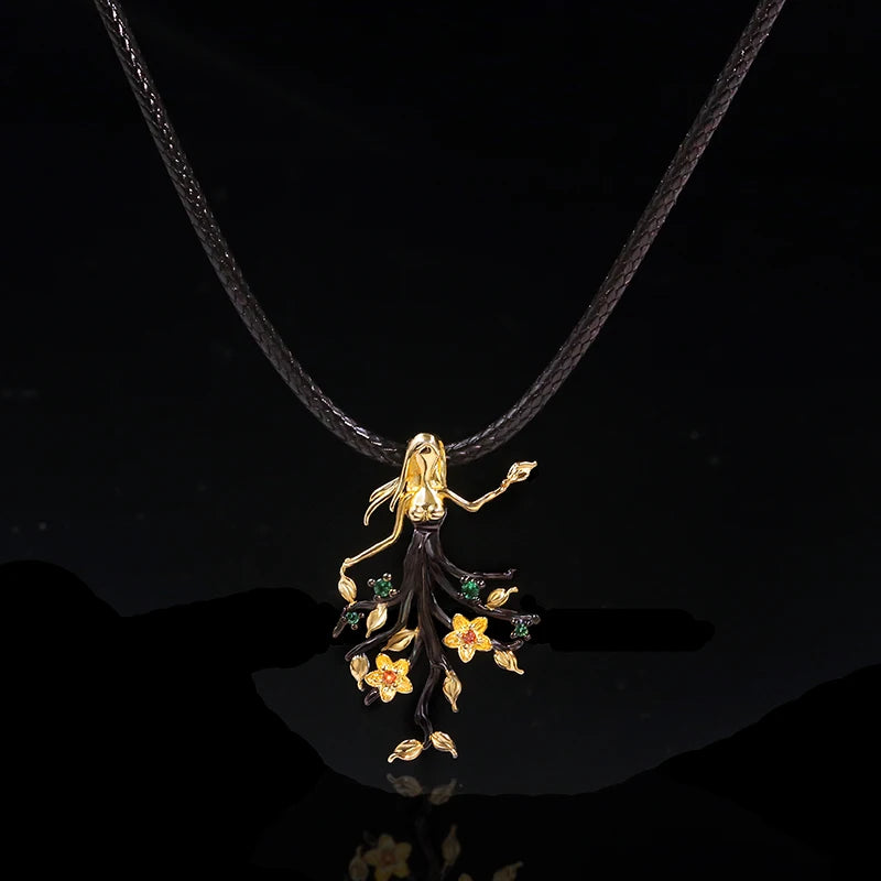 Vintage Angel Branch Flower Pendant Necklace for Women