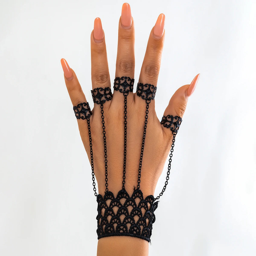 Vintage Lace Finger Wrist Chain Rings Bracelets Hand Harness Bangles