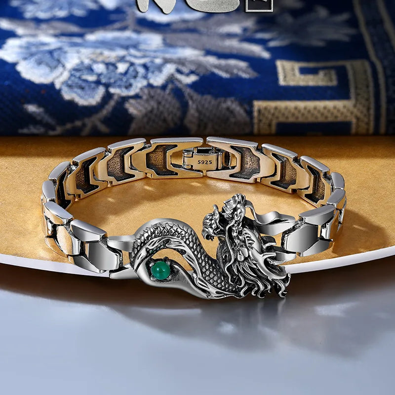 Green Gemstone Dragon Totem Men's Bracelet