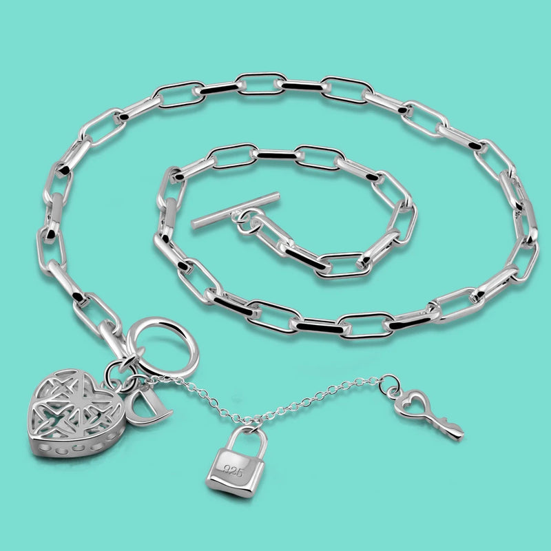 Women's 925 Silver Heart Pendant Necklace Christmas Gift
