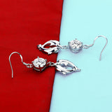 Women's 925 Silver Dolphin Zircon Earrings Fine Jewelry