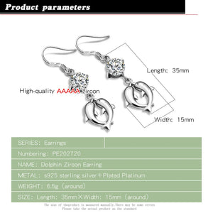 Women's 925 Silver Dolphin Zircon Earrings Fine Jewelry