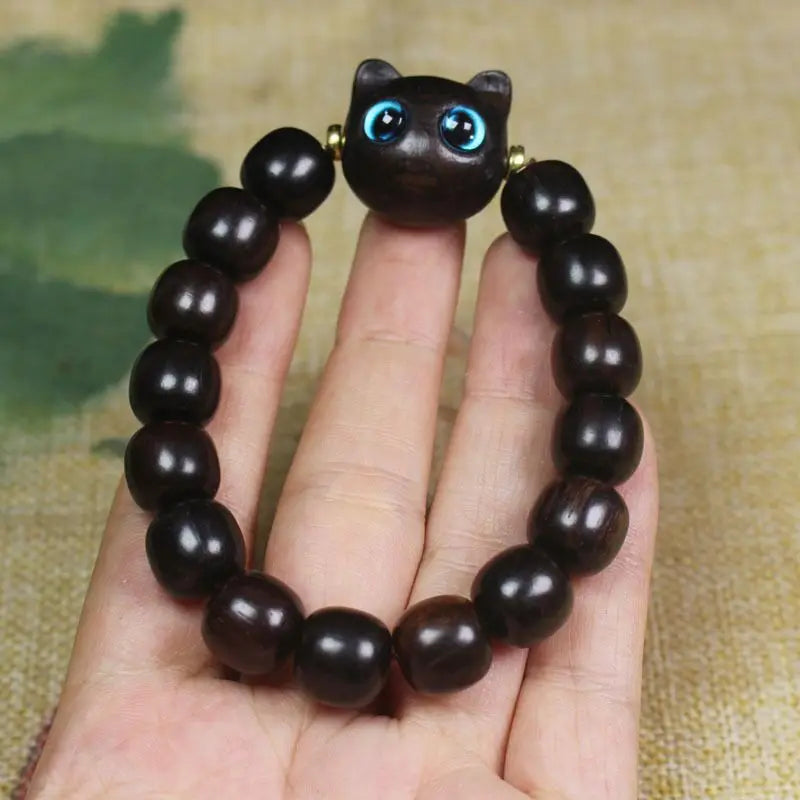 Wooden Cat Bracelet Beads Vintage Minimalist Pop Jewelry