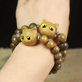 Wooden Cat Bracelet Beads Vintage Minimalist Pop Jewelry