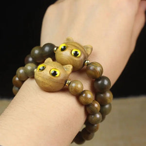 Wooden Cat Bracelet Beads Vintage Minimalist Pop Jewelry