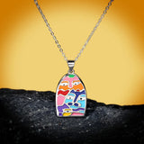 Enamel Face Pendant Necklace 925 Silver Ladies Jewelry
