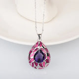 Sun Flower Pendant Purple Stone Silver Sweater Chain Necklace