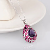 Sun Flower Pendant Purple Stone Silver Sweater Chain Necklace