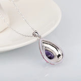 Sun Flower Pendant Purple Stone Silver Sweater Chain Necklace