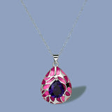 Sun Flower Pendant Purple Stone Silver Sweater Chain Necklace