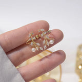 Leaf Copper Zircon Ear Clips Women's Earrings 14K Plating
