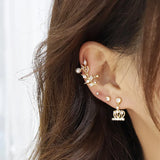 Leaf Copper Zircon Ear Clips Women's Earrings 14K Plating