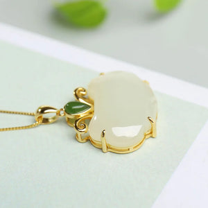 Natural Hetian Chalcedony Cloud Pendant Necklace - Chinese Bohemian Jewelry