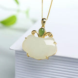 Natural Hetian Chalcedony Cloud Pendant Necklace Chinese Retro Charm Jewelry