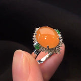 Silver Inlaid Crystal Orange Yellow Chalcedony Egg Ring