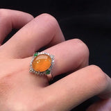 Silver Inlaid Crystal Orange Yellow Chalcedony Egg Ring