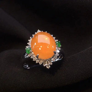 Silver Inlaid Crystal Orange Yellow Chalcedony Egg Ring