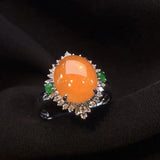 Silver Inlaid Crystal Orange Yellow Chalcedony Egg Ring