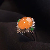 Silver Inlaid Crystal Orange Yellow Chalcedony Egg Ring