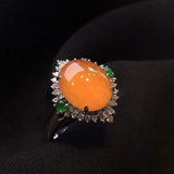 Silver Inlaid Crystal Orange Yellow Chalcedony Egg Ring