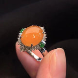 Silver Inlaid Crystal Orange Yellow Chalcedony Egg Ring