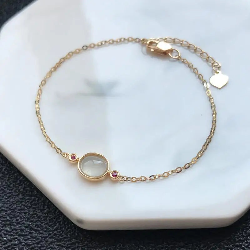 Silver Inlaid Ice Waxy Chalcedony Egg Noodle Bracelet Charm