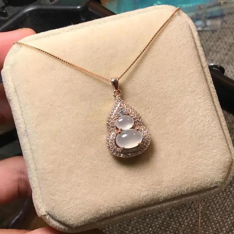 Silver Inlaid Hetian Chalcedony Gourd Necklace