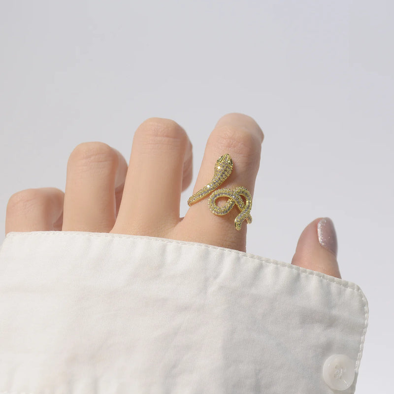 Zircon Snake Ring 14K Copper Inlaid Jewelry