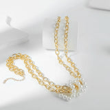 Exaggerated Multi-layer Pearl Necklace Female INS Metal Chain Pendant