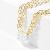 Exaggerated Multi-layer Pearl Necklace Female INS Metal Chain Pendant